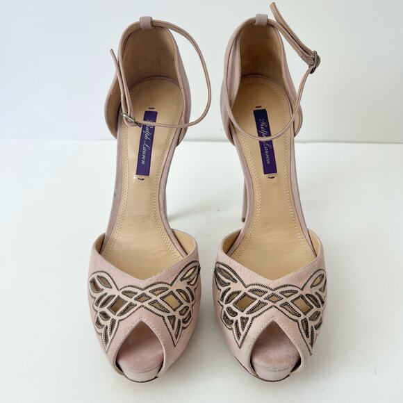 Ralph Lauren Collection Jebine Suede Platform Sandals Pale Pink Mauve | Size 39B - Picture 2 of 16